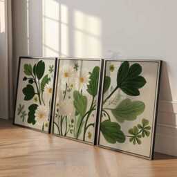 Set Of 3 Botanical Daisy Prints, Green Floral Wall Art, Modern Nature Poster Trio For Home Decor - thumbnail 3