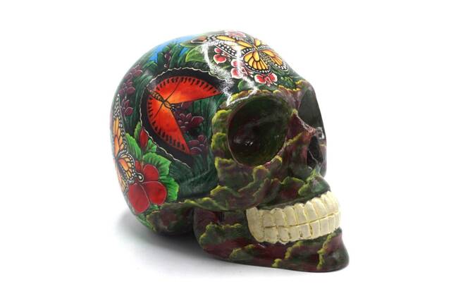 Hand Made Resin Skull, Hand Painted, Skull Art, Homeware, Local Bali Scenes, Butterflies - image 1