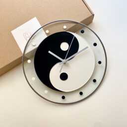 Yin Yang Glass Wall Clock Feng Shui Spiritual Decor - thumbnail 1