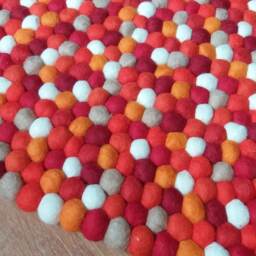 Handmade Felt Ball Rug Nepal Wool Pom Carpet - thumbnail 2