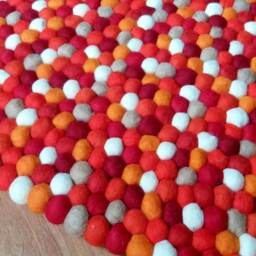 Handmade Felt Ball Rug Nepal Wool Pom Carpet - thumbnail 4