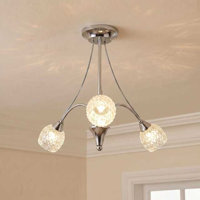 Rachael 3-Arm Chrome Ceiling Light - Clear Glass Shades Modern Semi-Flush Pendant Lighting Fixture - image 1