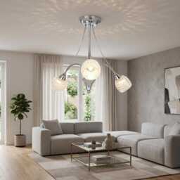 Rachael 3-Arm Chrome Ceiling Light - Clear Glass Shades Modern Semi-Flush Pendant Lighting Fixture - thumbnail 4