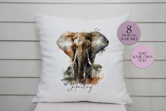 Personalised Elephant Cushion - Throw Pillow Wildlife Gift Safari Home Decor - image 1