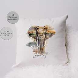 Personalised Elephant Cushion - Throw Pillow Wildlife Gift Safari Home Decor - thumbnail 2