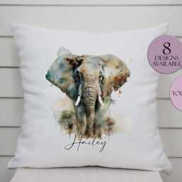 Personalised Elephant Cushion - Throw Pillow Wildlife Gift Safari Home Decor - thumbnail 3