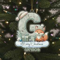 Personalised Christmas Ornament - Custom Name & Initial Acrylic Decoration With Cute Fox, Kids Tree Gift Keepsake 2025 - thumbnail 4