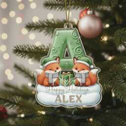 Personalised Christmas Ornament - Custom Name & Initial Acrylic Decoration With Cute Fox, Kids Tree Gift Keepsake 2025 - thumbnail 1