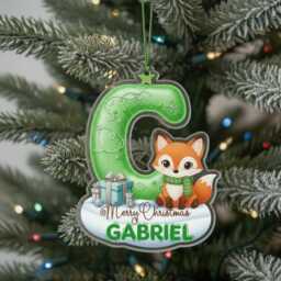 Personalised Christmas Ornament - Custom Name & Initial Acrylic Decoration With Cute Fox, Kids Tree Gift Keepsake 2025 - thumbnail 2