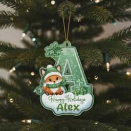Personalised Christmas Ornament - Custom Name & Initial Acrylic Decoration With Cute Fox, Kids Tree Gift Keepsake 2025 - thumbnail 3