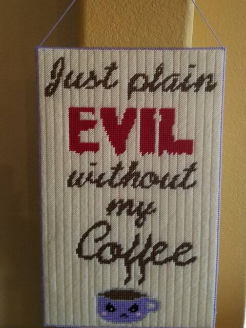 Just Plain Evil Without My Coffee Sign - Funny Quote Wall Decor, Rustic Kitchen Sign, Caffeine Lover Gift, Bar Decor - image 1