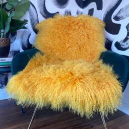 Mustard Yellow Mongolian Sheepskin Throw/Rug - Free Postage 100% Genuine - thumbnail 2