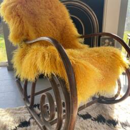Mustard Yellow Mongolian Sheepskin Throw/Rug - Free Postage 100% Genuine - thumbnail 3