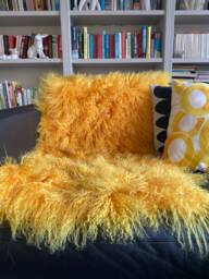 Mustard Yellow Mongolian Sheepskin Throw/Rug - Free Postage 100% Genuine - thumbnail 1