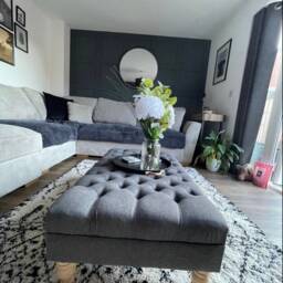 Handmade Chesterfield Footstool Coffee Table Linen Fabric, Oak Feet - thumbnail 2