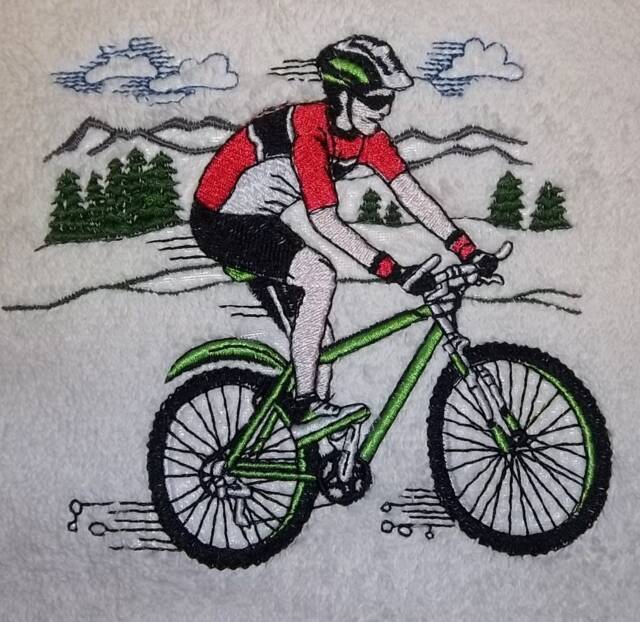Towel/Bath Towel Cyclist Bicycle, Biking, Biker Embroidered With Motif & Name - image 1