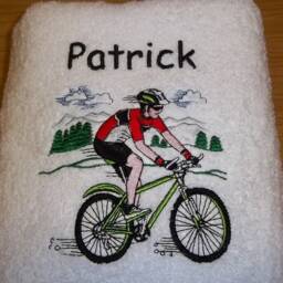 Towel/Bath Towel Cyclist Bicycle, Biking, Biker Embroidered With Motif & Name - thumbnail 3