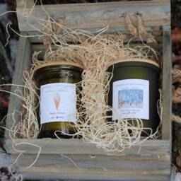 Coconut Soy Candle Gift Set Recycled Jars, Wooden Crate & Matches - thumbnail 2