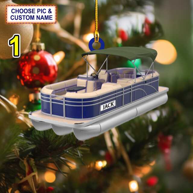 Custom Name Pontoon Boat Christmas Ornament, Tree Hanging Decor, Flat 2D Ornament Acrylic/ Wooden, Gift For Lover - image 1