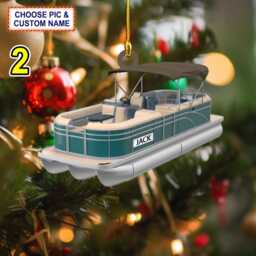 Custom Name Pontoon Boat Christmas Ornament, Tree Hanging Decor, Flat 2D Ornament Acrylic/ Wooden, Gift For Lover - thumbnail 2
