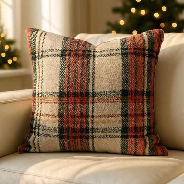 Wool Plaid Sofa Pillows Luxury Christmas Plaid Cushion 45x45 Wool