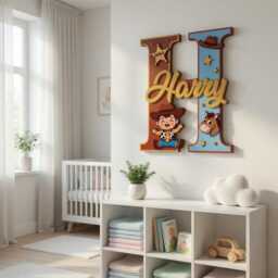 Personalized Woody & Bullseye Toy Story Nursery Name Sign, Layered Wooden Wall Decor, Custom Baby Plaque - thumbnail 2