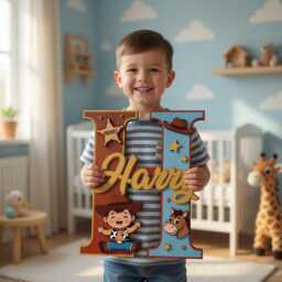 Personalized Woody & Bullseye Toy Story Nursery Name Sign, Layered Wooden Wall Decor, Custom Baby Plaque - thumbnail 3