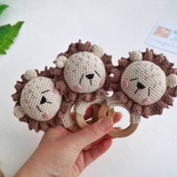 Lion Baby Toy On Wood Ring, Safari Jungle Wild Shower Gift Idea, Personalized , Eco Friendly Toys, Pregnancy Idea - thumbnail 2