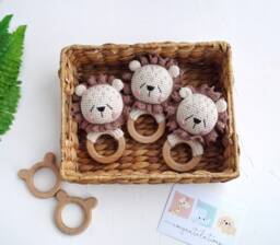 Lion Baby Toy On Wood Ring, Safari Jungle Wild Shower Gift Idea, Personalized , Eco Friendly Toys, Pregnancy Idea
