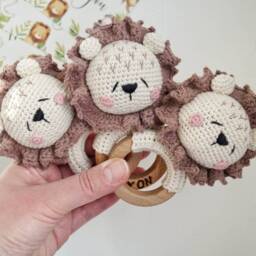 Lion Baby Toy On Wood Ring, Safari Jungle Wild Shower Gift Idea, Personalized , Eco Friendly Toys, Pregnancy Idea - thumbnail 3