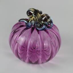 Pink & Gold Handblown Decorative Glass Pumpkin - thumbnail 4