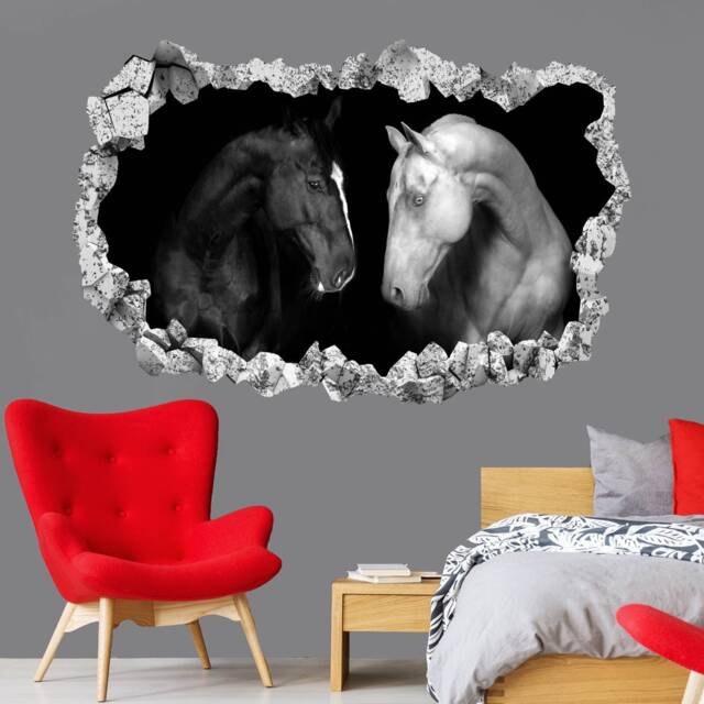 Black & White Horses Animal Wall Decal Sticker Mural Poster Print Art Home Bedroom Office Decor Kr54 - image 1
