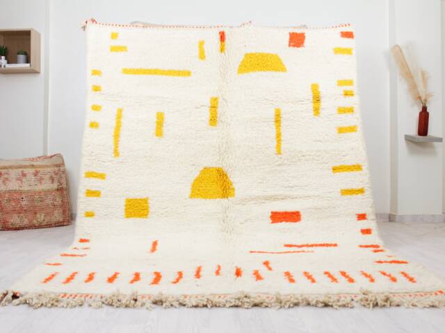 Moroccan Rug White - Handwoven Modern Living Room White & Yellow Beni Ourain Contemporary Area - image 1