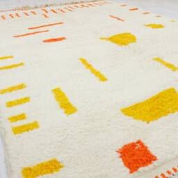 Moroccan Rug White - Handwoven Modern Living Room White & Yellow Beni Ourain Contemporary Area - thumbnail 2