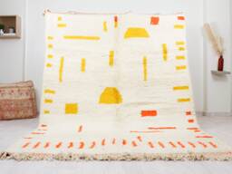 Moroccan Rug White - Handwoven Modern Living Room White & Yellow Beni Ourain Contemporary Area - thumbnail 1