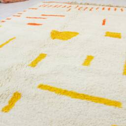 Moroccan Rug White - Handwoven Modern Living Room White & Yellow Beni Ourain Contemporary Area - thumbnail 3