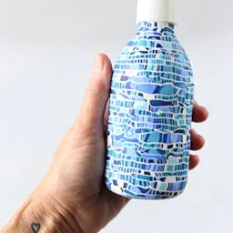 Blue White Glass Soap Dispenser 8.5 Oz Liquid Hand Dish Pump Bathroom Kitchen - thumbnail 2