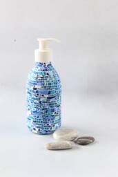 Blue White Glass Soap Dispenser 8.5 Oz Liquid Hand Dish Pump Bathroom Kitchen - thumbnail 1