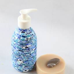 Blue White Glass Soap Dispenser 8.5 Oz Liquid Hand Dish Pump Bathroom Kitchen - thumbnail 3