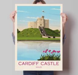 Cardiff Castle Travel Poster - Welsh Print Wall Art - thumbnail 1