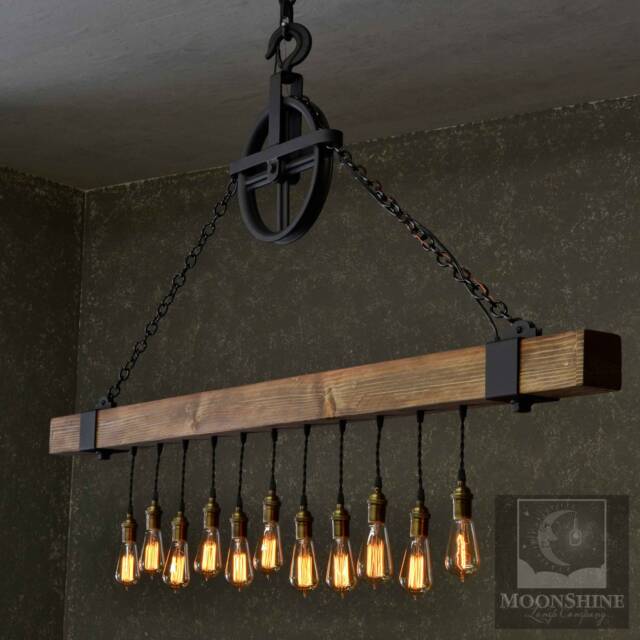 Lighting, Rustic Chandelier, Wood Beam Light, Bar Hanging Light Fixture, Kitchen Lighting - image 1