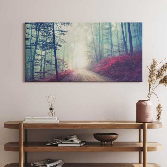 Road in A Foggy Autumn Forest Canvas, Picture Wall Hanging, Gray Decor, Nature Canvas Print - image 1