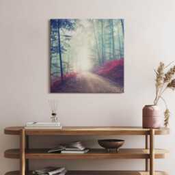 Road in A Foggy Autumn Forest Canvas, Picture Wall Hanging, Gray Decor, Nature Canvas Print - thumbnail 3
