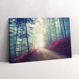 Road in A Foggy Autumn Forest Canvas, Picture Wall Hanging, Gray Decor, Nature Canvas Print - thumbnail 2