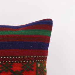 Vintage Turkish Kilim Pillow Cover Handwoven Wool Cushion - 16x16 - thumbnail 2