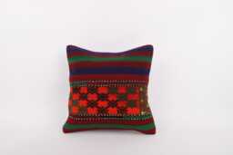 Vintage Turkish Kilim Pillow Cover Handwoven Wool Cushion - 16x16 - thumbnail 1