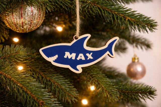 Personalised Shark Christmas Ornament Wooden Kids Tree Decoration - image 1