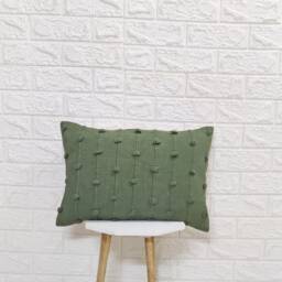 Hand Woven Olive Green Throw Pillow Cover Boho Cotton Loops - thumbnail 2