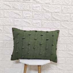 Hand Woven Olive Green Throw Pillow Cover Boho Cotton Loops - thumbnail 1
