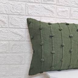 Hand Woven Olive Green Throw Pillow Cover Boho Cotton Loops - thumbnail 3